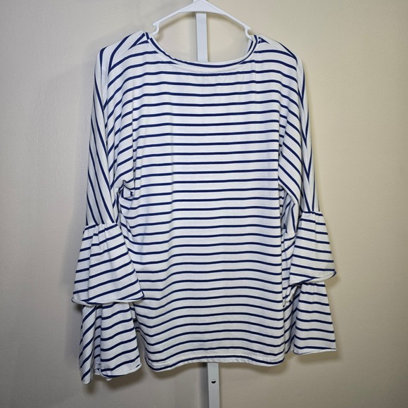Umgee USA Women's Blue Striped Long Sleeve Top‎ with Ruffle Sleevess Sz L - Picture 4 of 4